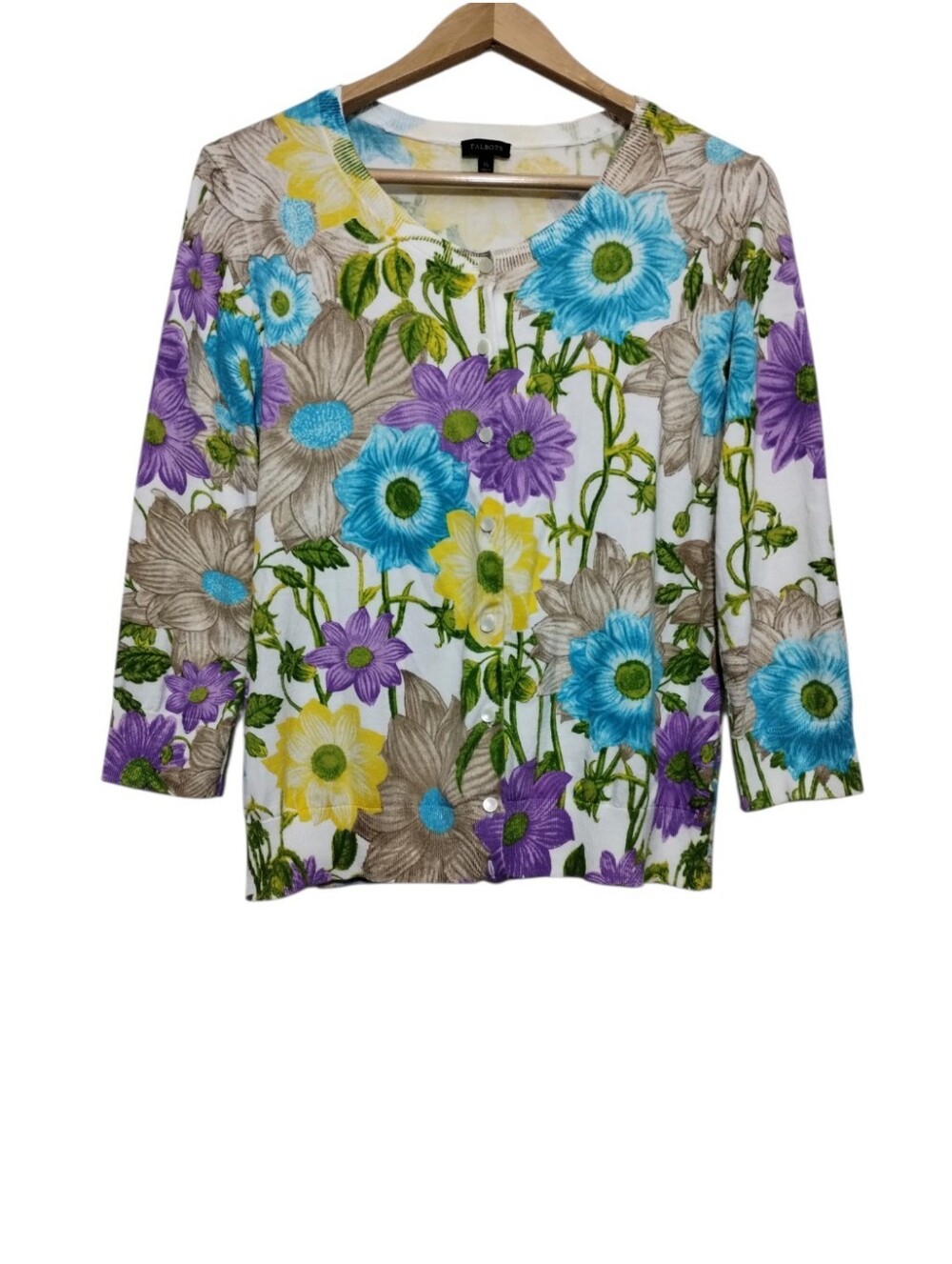 Talbots Floral Cardigan Women's XL Botanical Cottage Artsy Multi